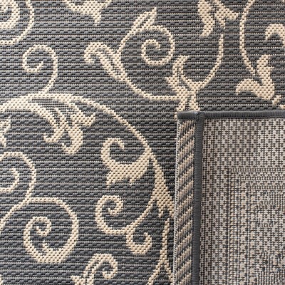 Gray Rectangular Baroque Print Synthetic Outdoor Area Rug