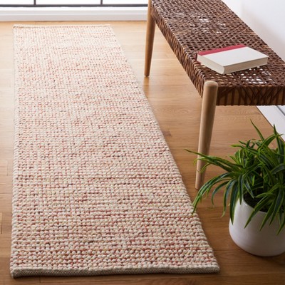 Ivory and Rust Hand-Woven Wool Runner Rug