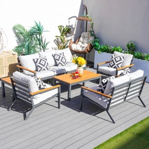 Moda Furnishings 7-person Outdoor Patio Aluminum Conversation Set With Gray Cushions - 1 of 4