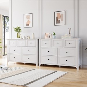 Set of 2 Dresser for Bedroom, 7 Chest of Drawer Dresser Organizer, Wood Storage Cabinet for Living Room, Closet Storage, Entryway, Hallway - 1 of 4