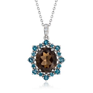 Ross-Simons 4.30 Carat Smoky Quartz and .80 ct. t.w. London Blue Topaz Pendant Necklace With White Topaz in Sterling Silver Size 18 - 1 of 3