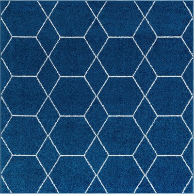 Unique Loom 3' 0 x 3' 0 Trellis Frieze Geometric Navy Blue Area Rug