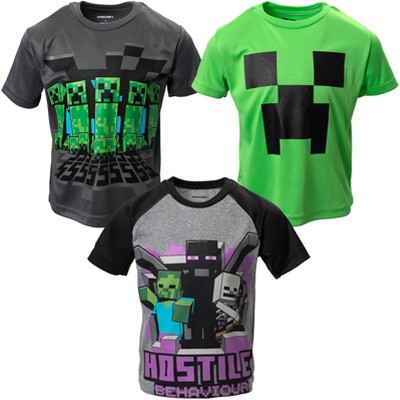 Minecraft Creeper Enderman Skeleton Zombie Big Boys 3 Pack Graphic T-Shirts Gray/Green 14-16