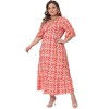 Agnes Orinda Women's Plus Size Boho Floral Bell Sleeve Ruffled Hem Deep V Neck A Line Maxi Dresses - 4 of 4