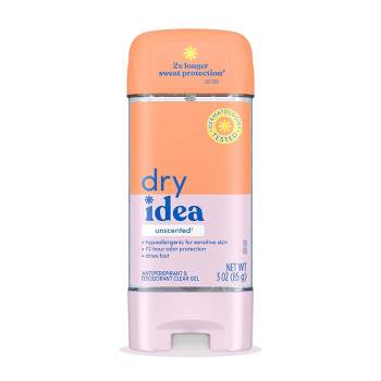 Dry Idea Gel Deodorant & Antiperspirant 2X Longer Sweat Protection 72-Hour Odor Protection Unscented & Hypoallergenic for Sensitive Skin - 3oz