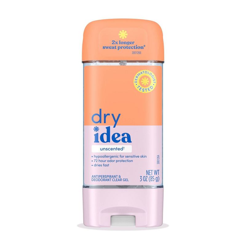 Dry Idea Gel Deodorant &#38; Antiperspirant 2X Longer Sweat Protection 72-Hour Odor Protection Unscented &#38; Hypoallergenic for Sensitive Skin - 3oz, 1 of 10