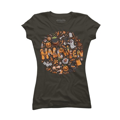 Junior's Design By Humans happy halloween greeting holiday illustration By ghinan T-Shirt - Charcoal - Medium