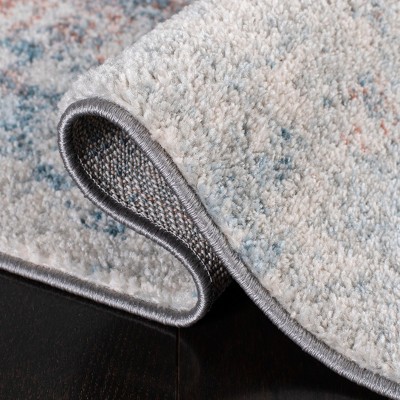 Light Blue and Ivory Square Synthetic Area Rug