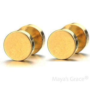 Maya's Grace Round Barbell Dumbbell Flat Back Disc Stud Earrings Unisex - 1 of 4