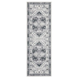 Washable Vintage Medallion Rug Non Slip Low Pile Rug Soft Retro Throw Floor Cover Foldable Indoor Carpet for Living Room Bedroom Playroom Nursery - 1 of 4