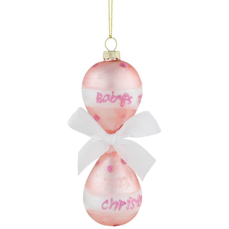 Northlight 5" Baby Girl's First Christmas 2023 Glass Ornament, 3 of 7