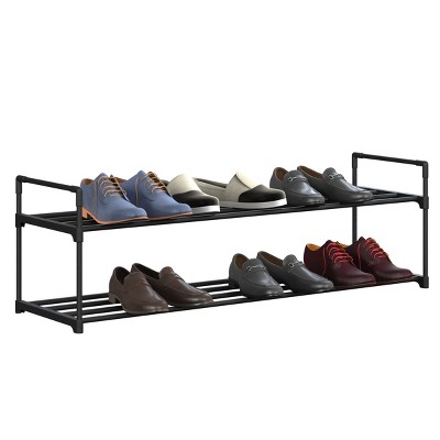 Black 2-Tier Stackable Metal and Plastic Shoe Rack