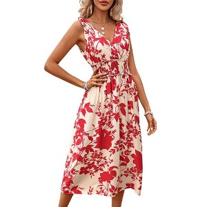 Women's Fixed Spaghetti Strap V Neck Backless A Line Midi Dress, Sleeveless  Red,L : Target