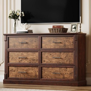 6 Drawer Dresser, Farmhouse Large Double Chest of Drawers with Metal Handles - 1 of 4