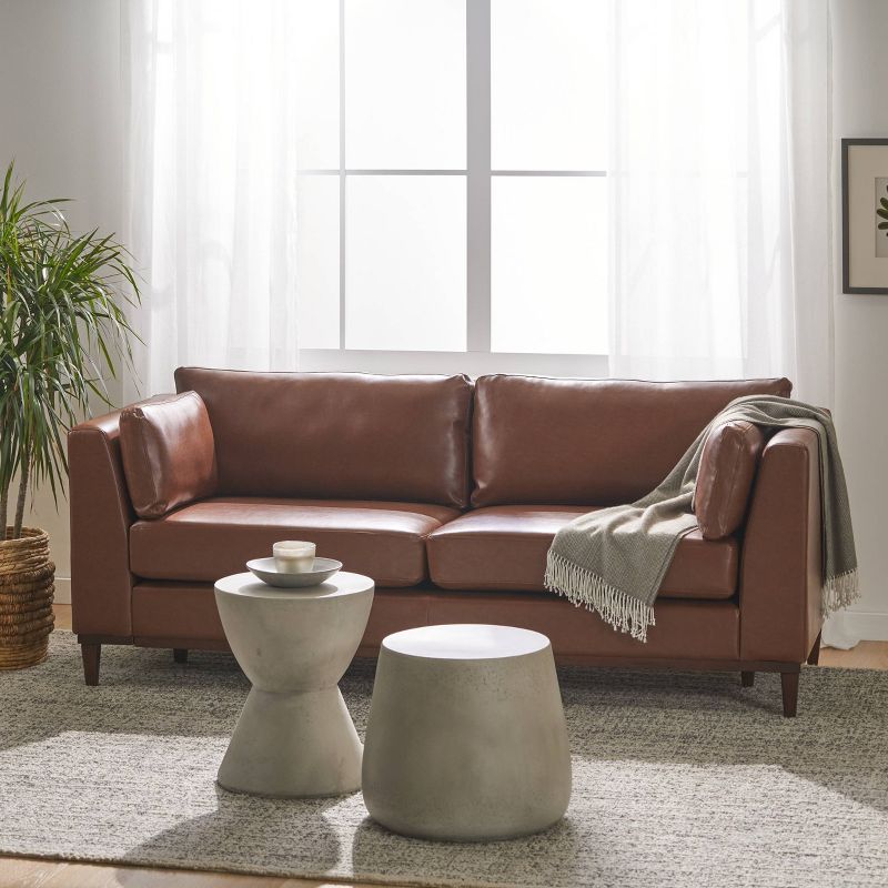 Warbler Contemporary Faux Leather Upholstered 3 Seater Sofa Cognac Brown/Espresso - Christopher Knight Home, 3 of 11