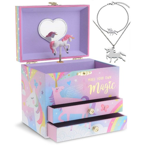 Jewelkeeper Unicorn Music Box & Little Girls Jewelry Set, Rainbow Unicorn :  Target