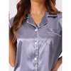 cheibear Women's Silky Satin Button Down Shirt with Shorts Sleepwear Pajama Sets - 4 of 4