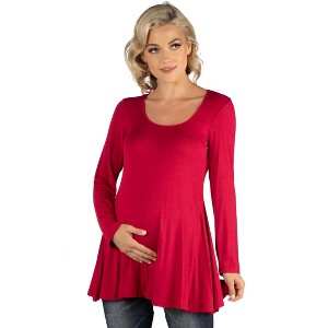 24seven Comfort Apparel Womens Long Sleeve Solid Color Swing Style Flared Maternity Tunic Top - 1 of 4