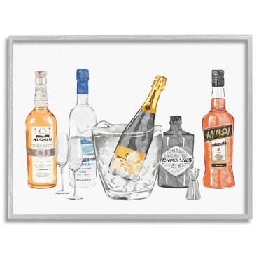 Stupell Industries Various Drink Liquor Bottles Framed Giclee Art