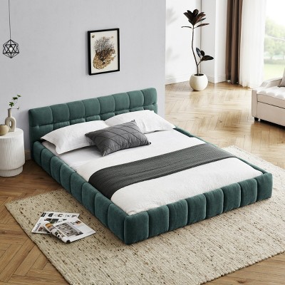 Queen Size Upholstered Bed Frame With Thick Fabric,Chenille Fabric Grounded Platform Bed With Headboard And Solid Frame -Maison Boucle