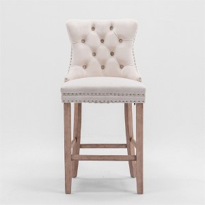 Tramull Set of 2 Velvet Bar Stools, Button Tufted Mid-Century Design with Wood Legs & Chrome Nailheads - 1 of 4