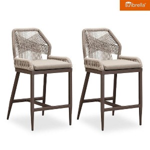 PURPLE LEAF Patio Sunbrella Bar Stools Set of 2 Handwoven Wicker Bar Height Stool Modern Aluminum Outdoor Wicker Barstools with Back and Cushion - 1 of 1