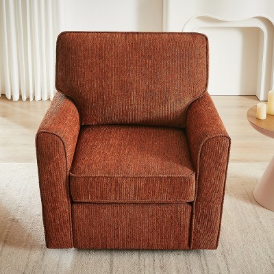 1pc Swivel Accent Chair with Chenille Upholstery and Side Pockets, No Ottoman Included, Ideal for Living Room - Coolbibila