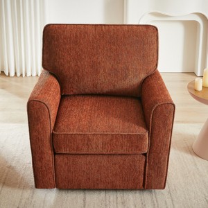 1pc Swivel Accent Chair with Chenille Upholstery and Side Pockets, No Ottoman Included, Ideal for Living Room - Coolbibila - 1 of 4