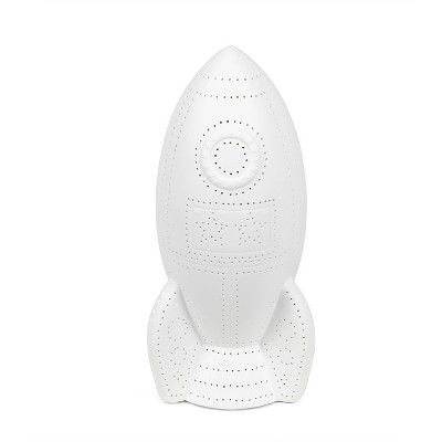 White Porcelain Rocket Ship Table Lamp for Kids