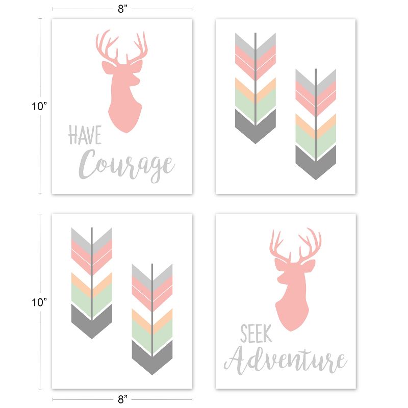 Sweet Jojo Designs Girl Unframed Wall Art Prints for Décor Woodsy Pink Green and Grey 4pc, 4 of 6