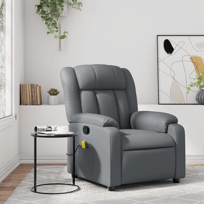 vidaXL Gray Faux Leather Massage Recliner Chair - Manual Recline, Vibration Massage, Side Pocket, Sturdy Frame For Living Room, Lounge