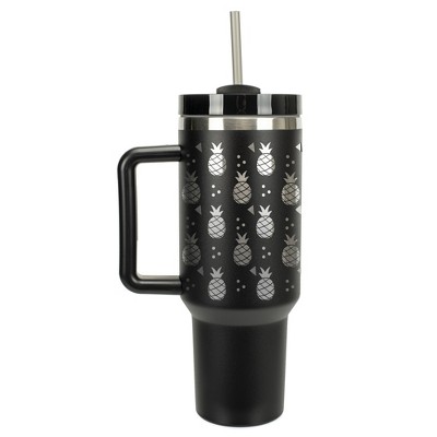 100 North Pineapple Fruit Happy Summer Vibes 40 oz. Stainless Steel, Large Water Bottle Coffee Mug, Spill & Leak Resistant, Thermal Travel Tumbler