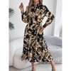 Women's Button Down Shirt Dress Spring Summer Long Sleeve Tie Waist Casual Ruffled A-line Midi Dress - 4 of 4