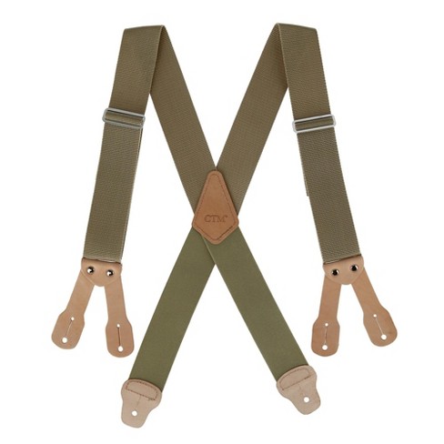 Ctm Men's Elastic Anti Slip Pin Clip Suspenders With Leather Drop