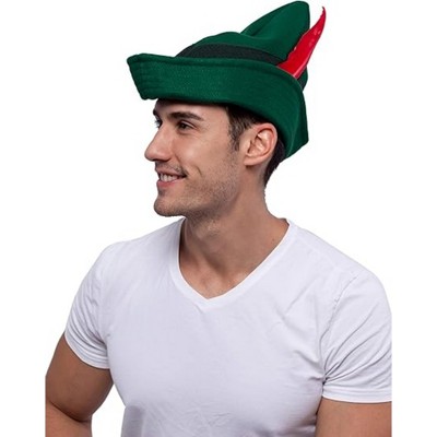 Joyfy Felt Robin Hood Hats with Feather, Tyrolean Costume Accessory for Halloween Dress Up, Green Alpine German Hat One Size Fits all for Adult