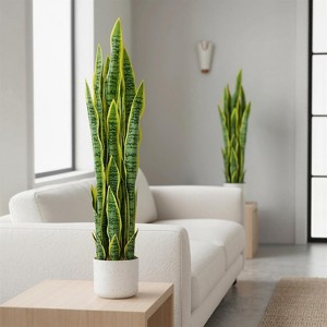 Fake Snake Plant 3 ft, Potted Artificial Sansevieria Plant Faux Decorative Tropical Trees with Lifelike Leaves, for Indoor Outdoor Decor - 1 of 4