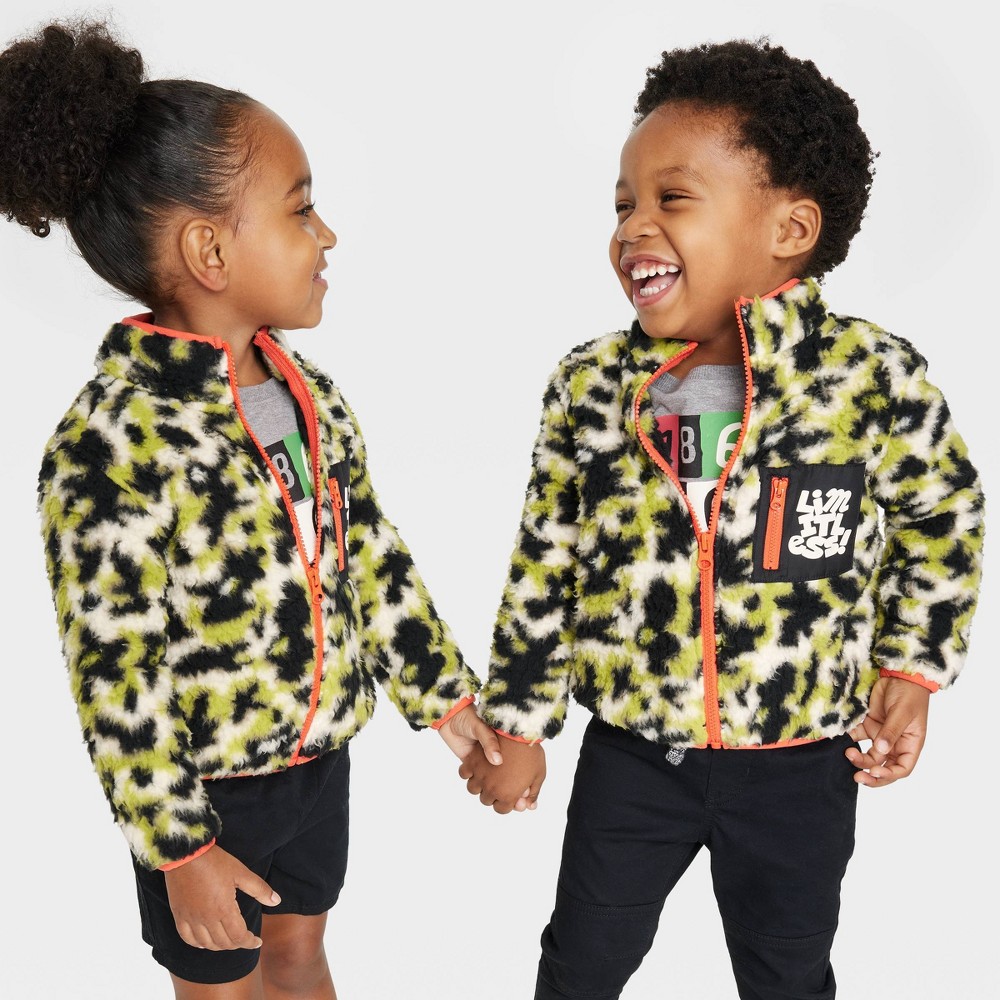 Size 12 Black  History Month Toddler Mock Turtleneck Limitless Fleece Faux Shearling Pullover Sweater - Green Camo Print 