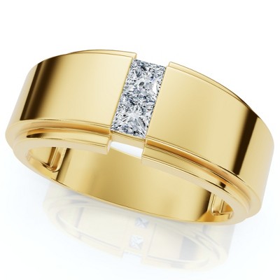 Pompeii3 1Ct Men's Princess Cut Diamond Tension Set Wedding Ring 14k Gold Lab Created