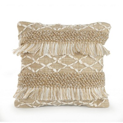 HomeRoots 20" X 20" Beige And White Polyester Geometric Zippered Pillow