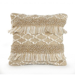 HomeRoots 20" X 20" Beige And White Polyester Geometric Zippered Pillow - 1 of 4