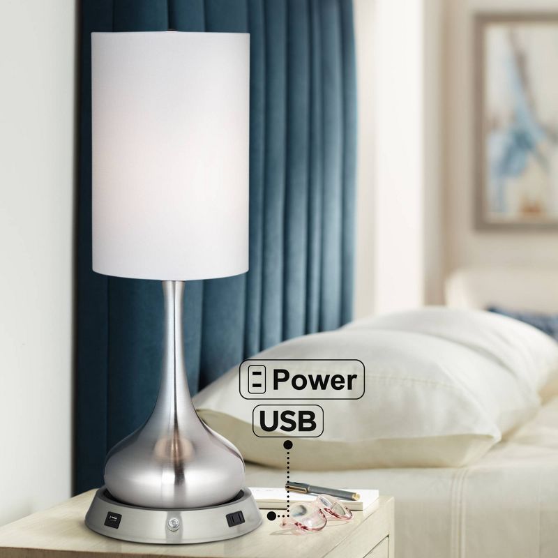 360 Lighting Modern Table Lamp with Dimmable USB and AC Power Outlet Workstation Base 24.5" High Brushed Nickel Droplet White Shade Bedroom Desk, 2 of 7