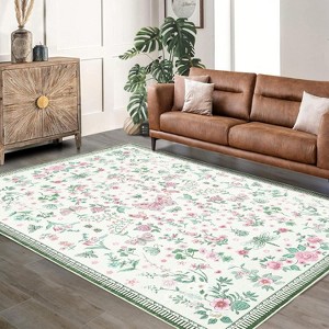 GustoWave Various sizes Modern Floral Machine Washable Indoor Waterproof Area Rug for Bedroom, Living Room, Pink - 1 of 4