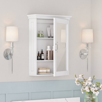 White Painted Mirrored Wall Mount Storage Cabinet with Adjustable Shelf
