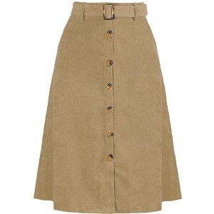 Allegra K Women's High Waist Solid Button Front A-Line Belted Corduroy Midi Skirt - 1 of 4