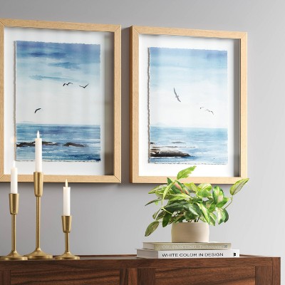 Set of 2 Natural Framed Seascape Posters