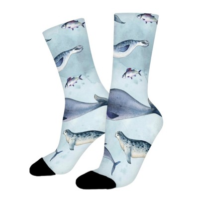 Dsane Whale Seal Women Printed Crew Socks Funny Funky Socks Soft Polyester Novelty Gifts for Artists Men