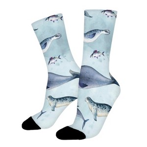 Dsane Whale Seal Women Printed Crew Socks Funny Funky Socks Soft Polyester Novelty Gifts for Artists Men - 1 of 1