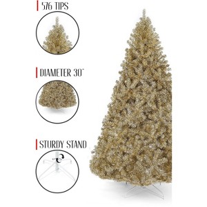 Perfect Holiday Full Bodied Metallic Gold Tinsel Tree with White Metal Stand - 1 of 3