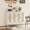 Rattan Kitchen Buffet Cabinet,Wooden Sideboard with Power Outlet & Adjustable Shelves,4 Doors Storage Cabinet for Dining Room, Living Room - 3 of 4
