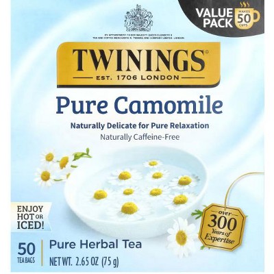 Twinings, Pure Herbal Tea, Pure Camomile, Caffeine Free, 50 Tea Bags, 2.65 oz (75 g)